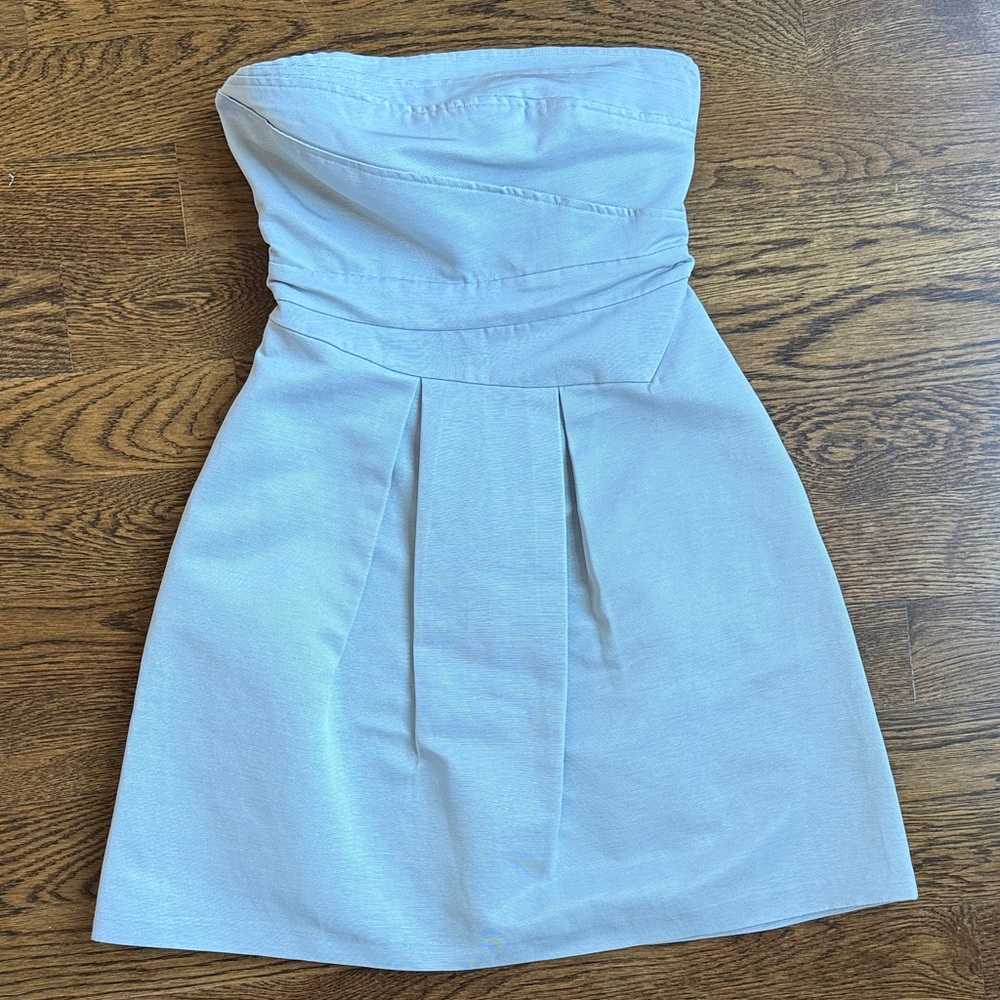 Reiss Strapless Structured Gray Pleated Mini Dress